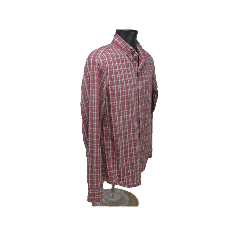 J‎ Crew Flex Washed Shirt Mens M Red Blue Plaid Slim Fit Button Down Ivy Preppy